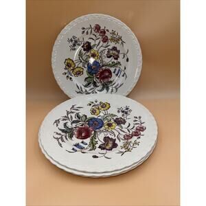 Vernon Kilns May Flower 10.5” Dinner Plates Set of 4 ~ Hand Painted USA